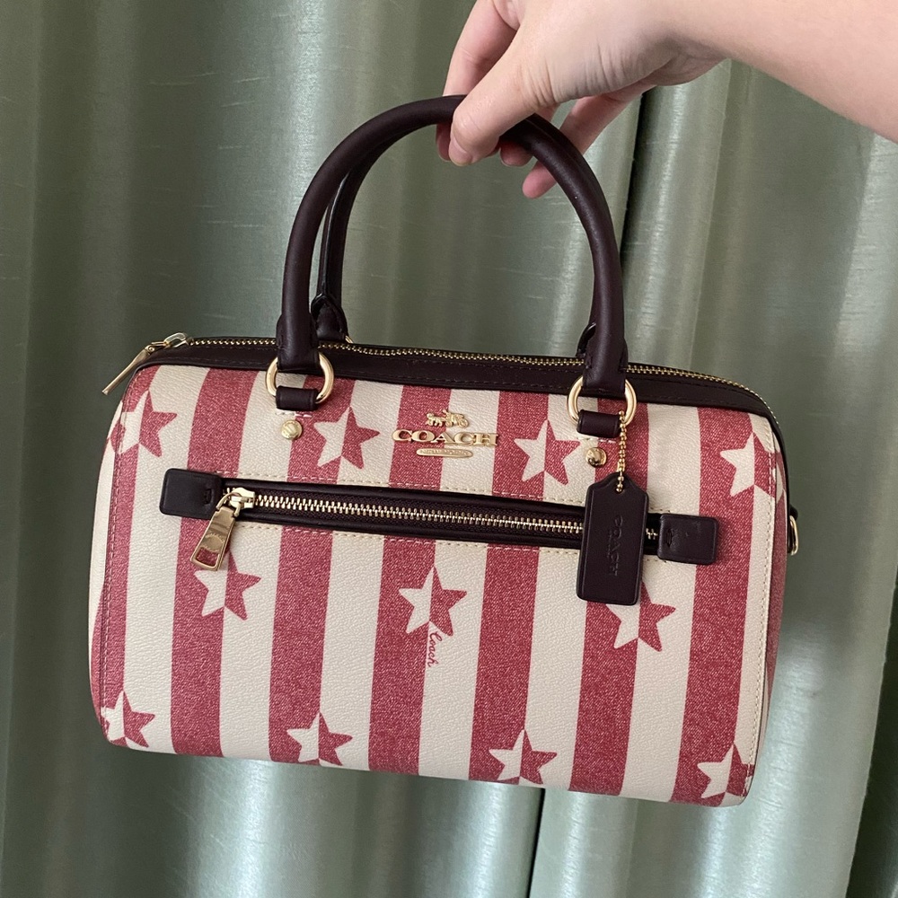 Coach Red and White Striped Rowan Satchel & matching wallet